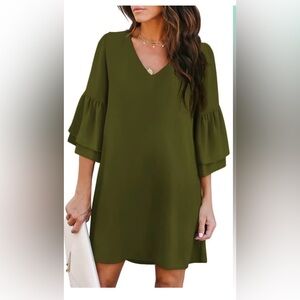 NWT Belongsci Olive Green Bell Sleeve Dress Small